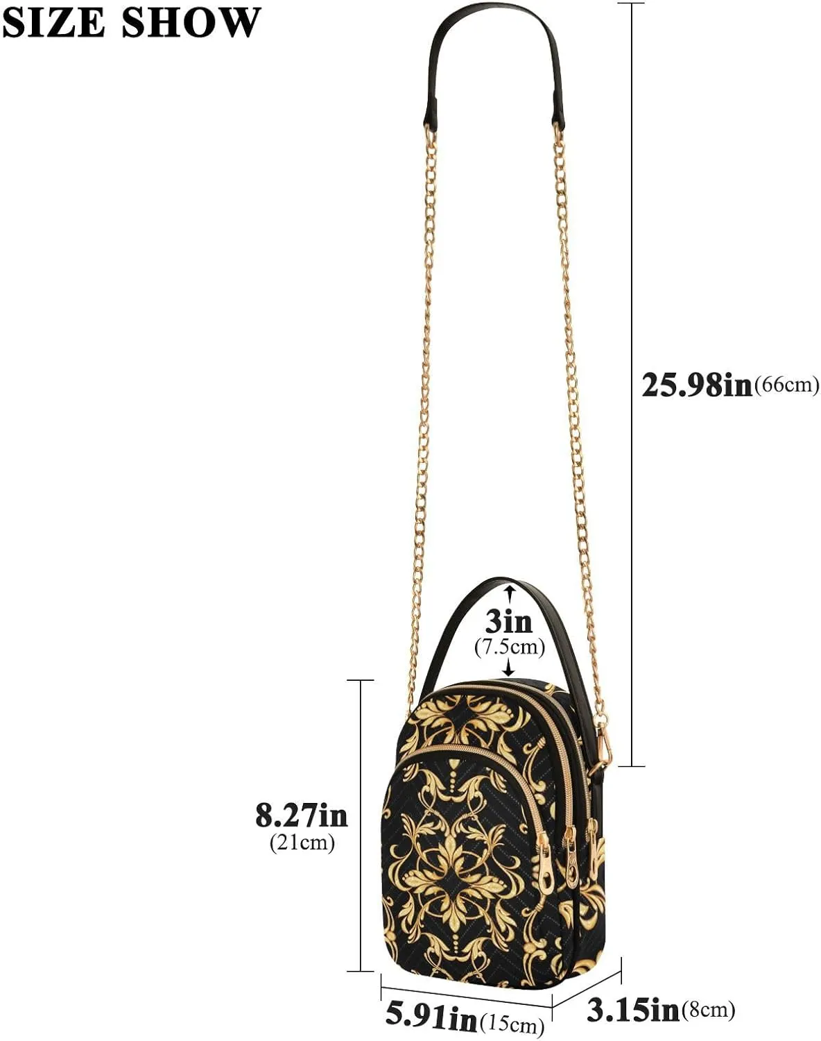 Women's Wave Cross Body Chest Bag, 52 inch Gold Chain Shoulder Handbag Purse