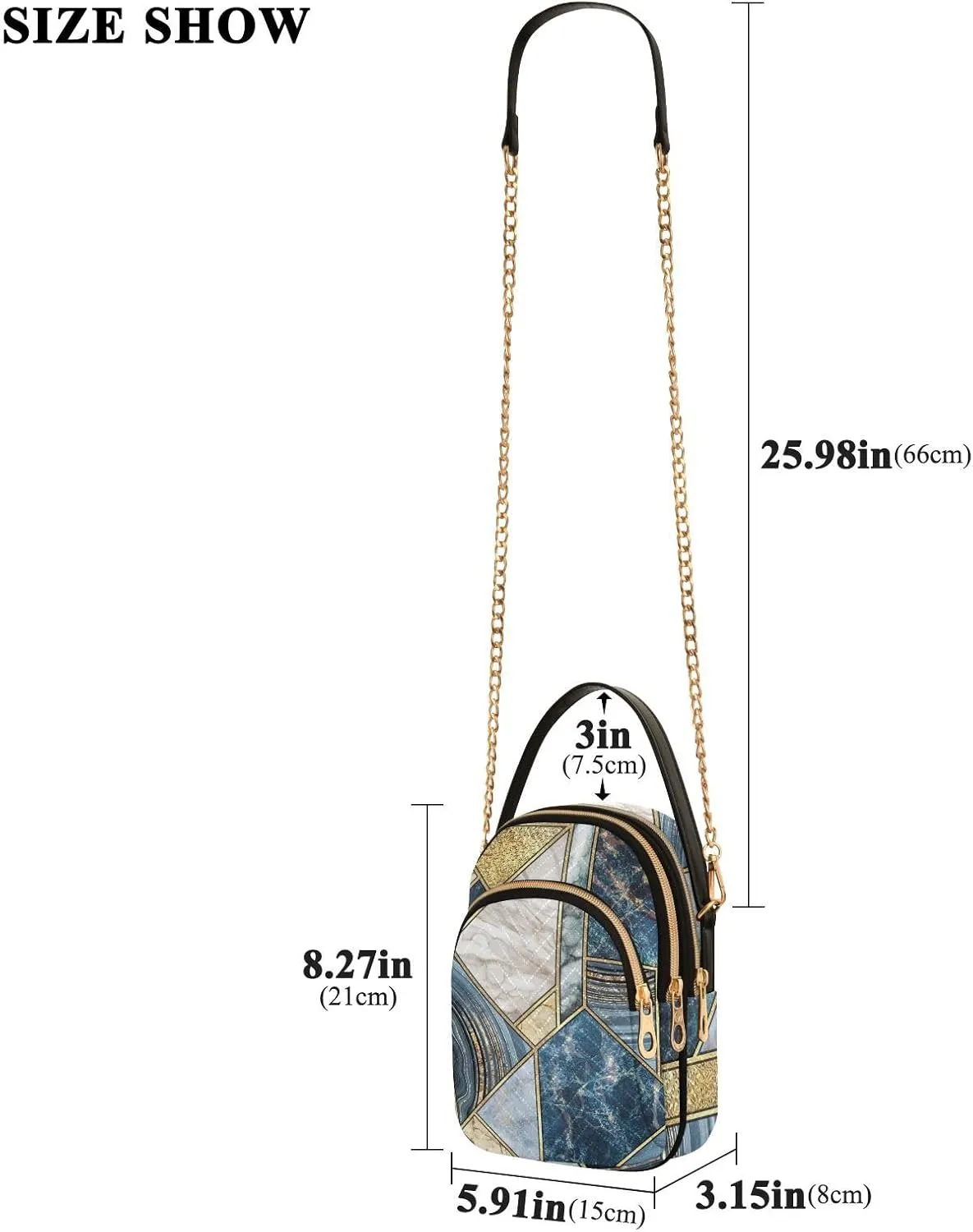 Women's Wave Cross Body Chest Bag, 52 inch Gold Chain Shoulder Handbag Purse