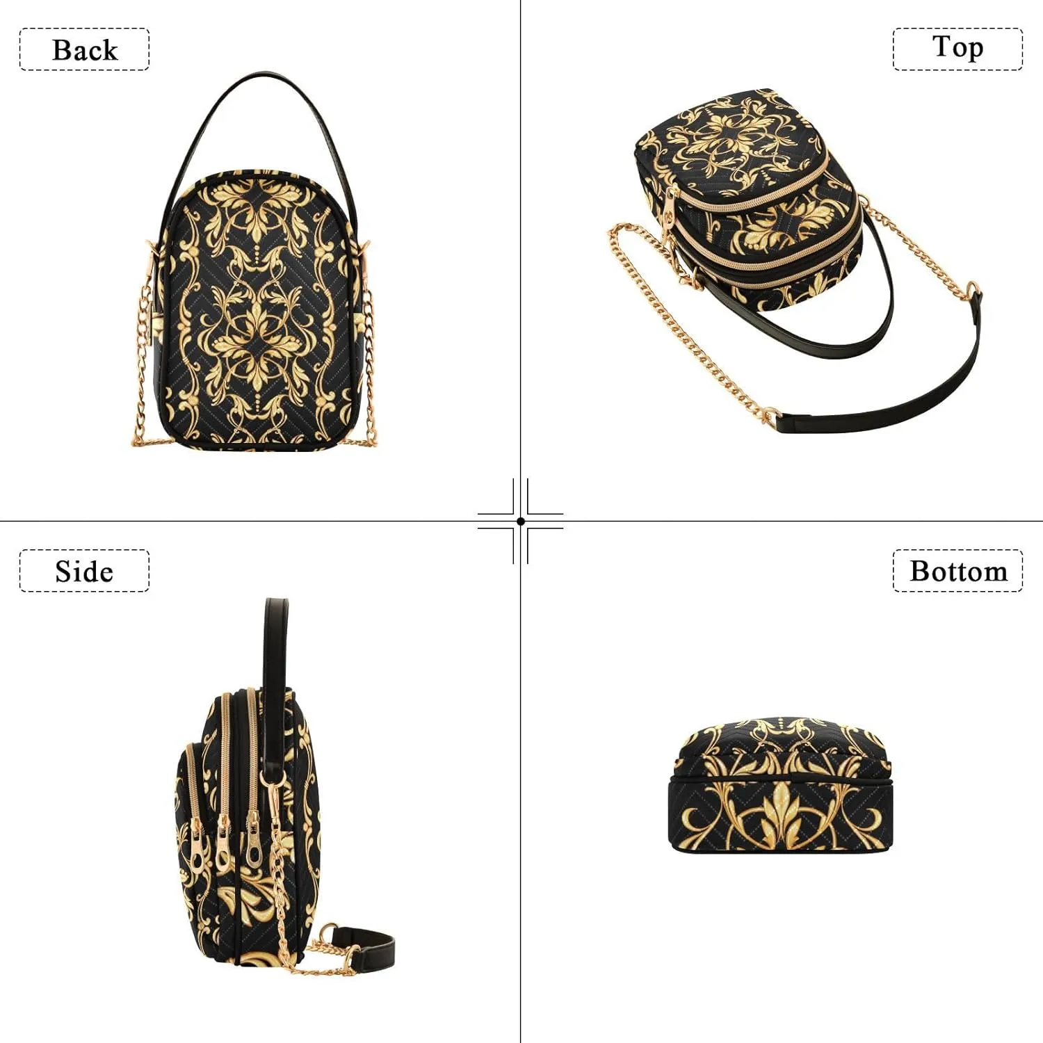 Women's Wave Cross Body Chest Bag, 52 inch Gold Chain Shoulder Handbag Purse