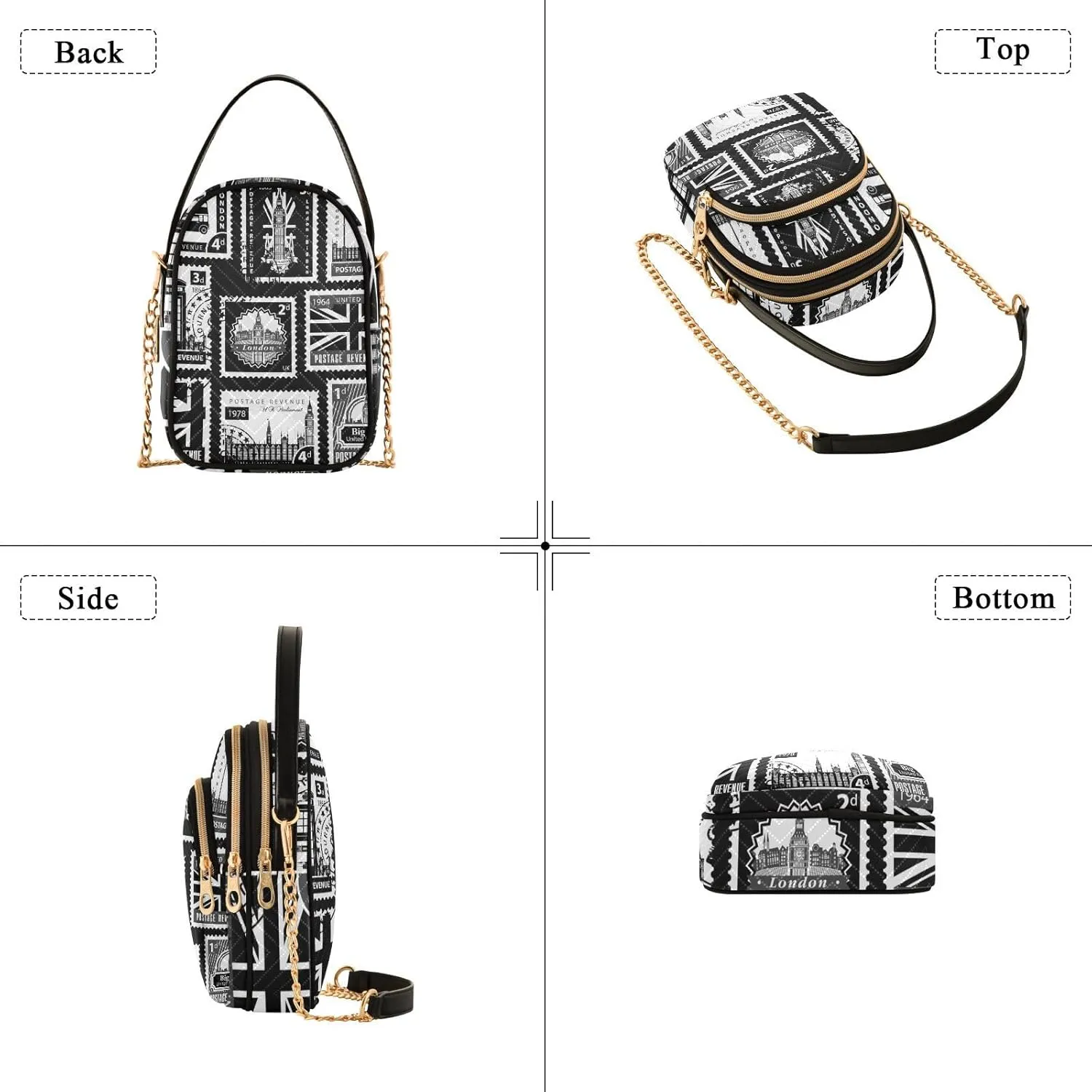 Women's Wave Cross Body Chest Bag, 52 inch Gold Chain Shoulder Handbag Purse