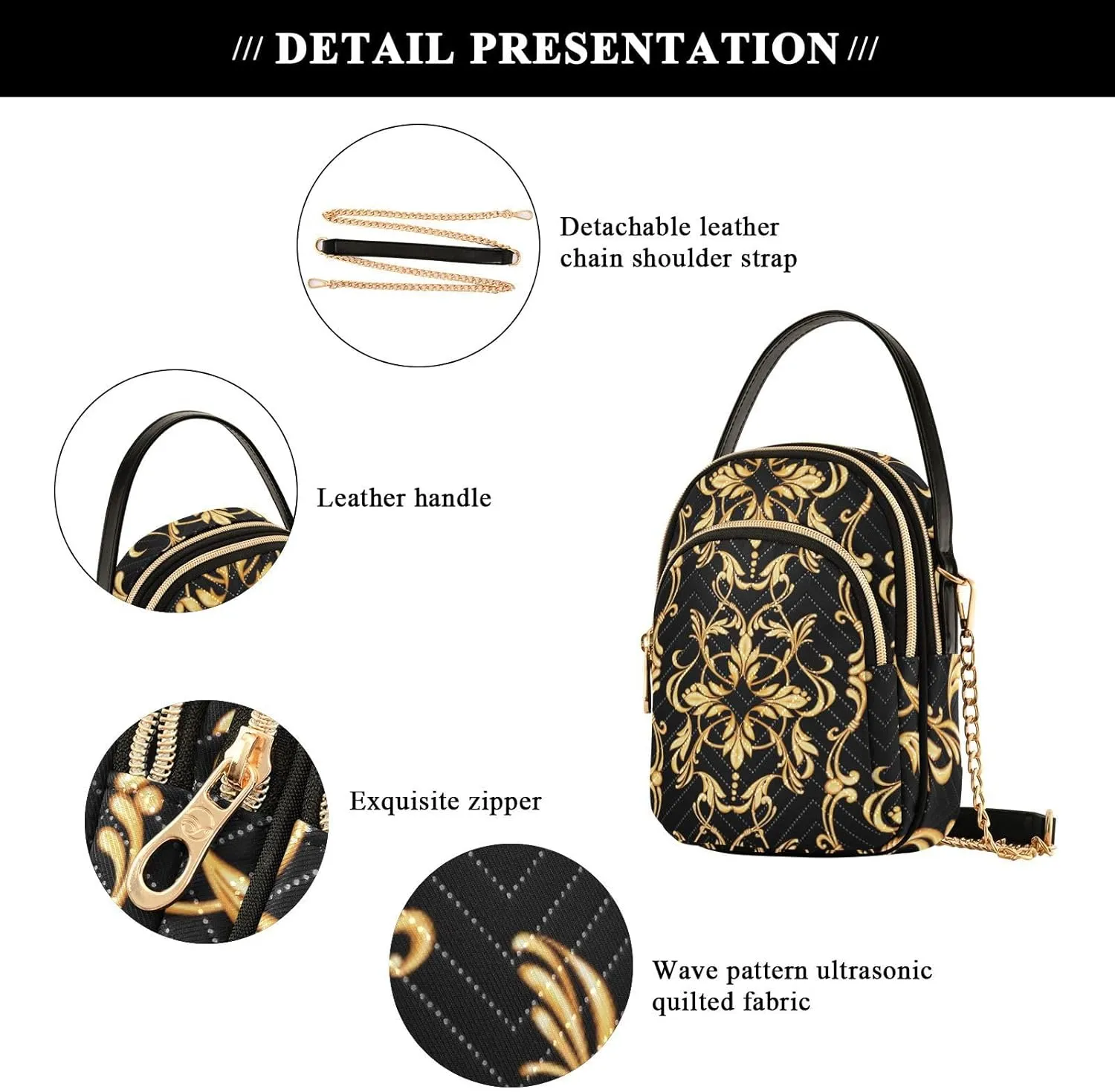 Women's Wave Cross Body Chest Bag, 52 inch Gold Chain Shoulder Handbag Purse