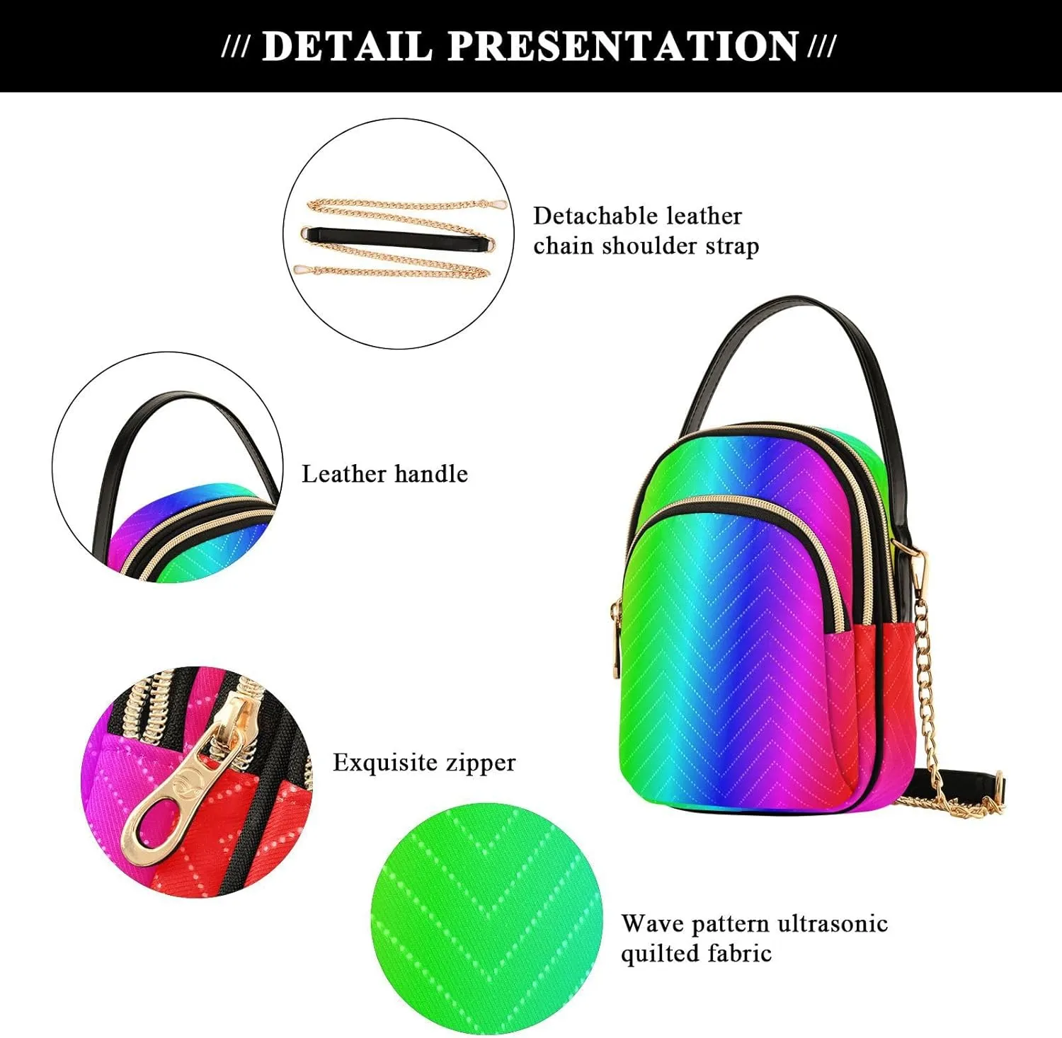 Women's Wave Cross Body Chest Bag, 52 inch Gold Chain Shoulder Handbag Purse