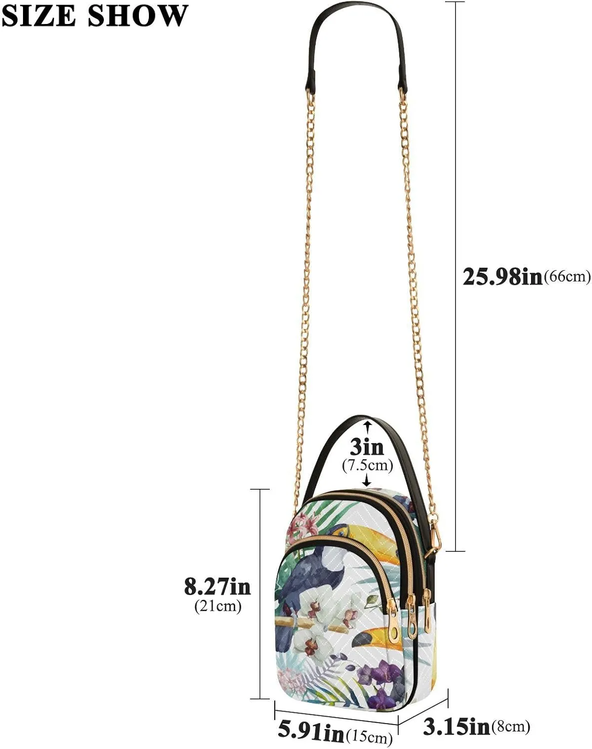 Women's Wave Cross Body Chest Bag, 52 inch Gold Chain Shoulder Handbag Purse
