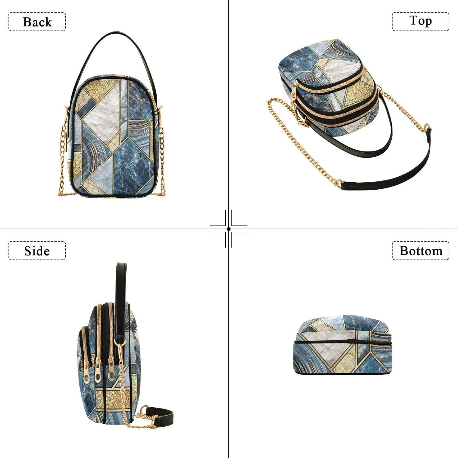 Women's Wave Cross Body Chest Bag, 52 inch Gold Chain Shoulder Handbag Purse