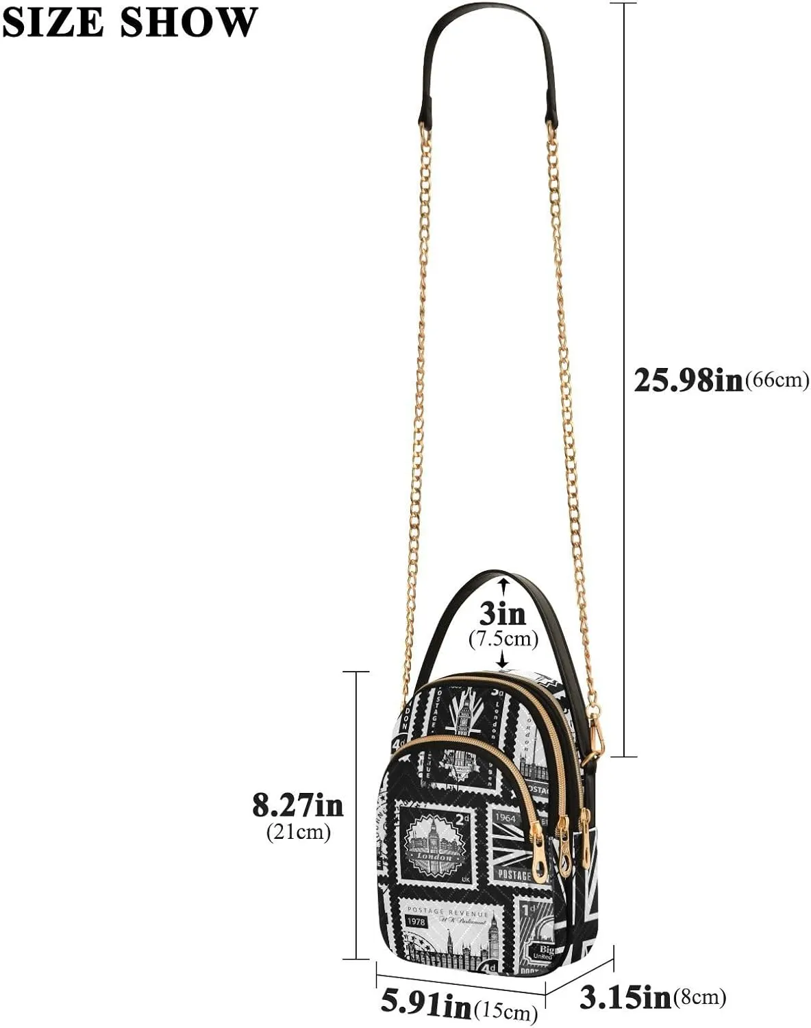 Women's Wave Cross Body Chest Bag, 52 inch Gold Chain Shoulder Handbag Purse