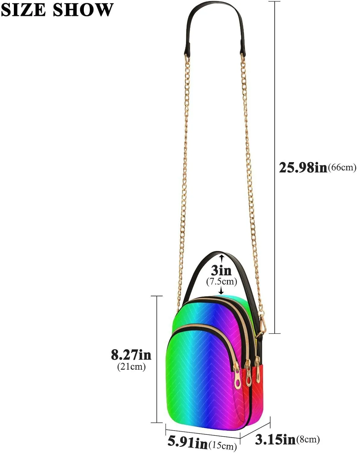 Women's Wave Cross Body Chest Bag, 52 inch Gold Chain Shoulder Handbag Purse