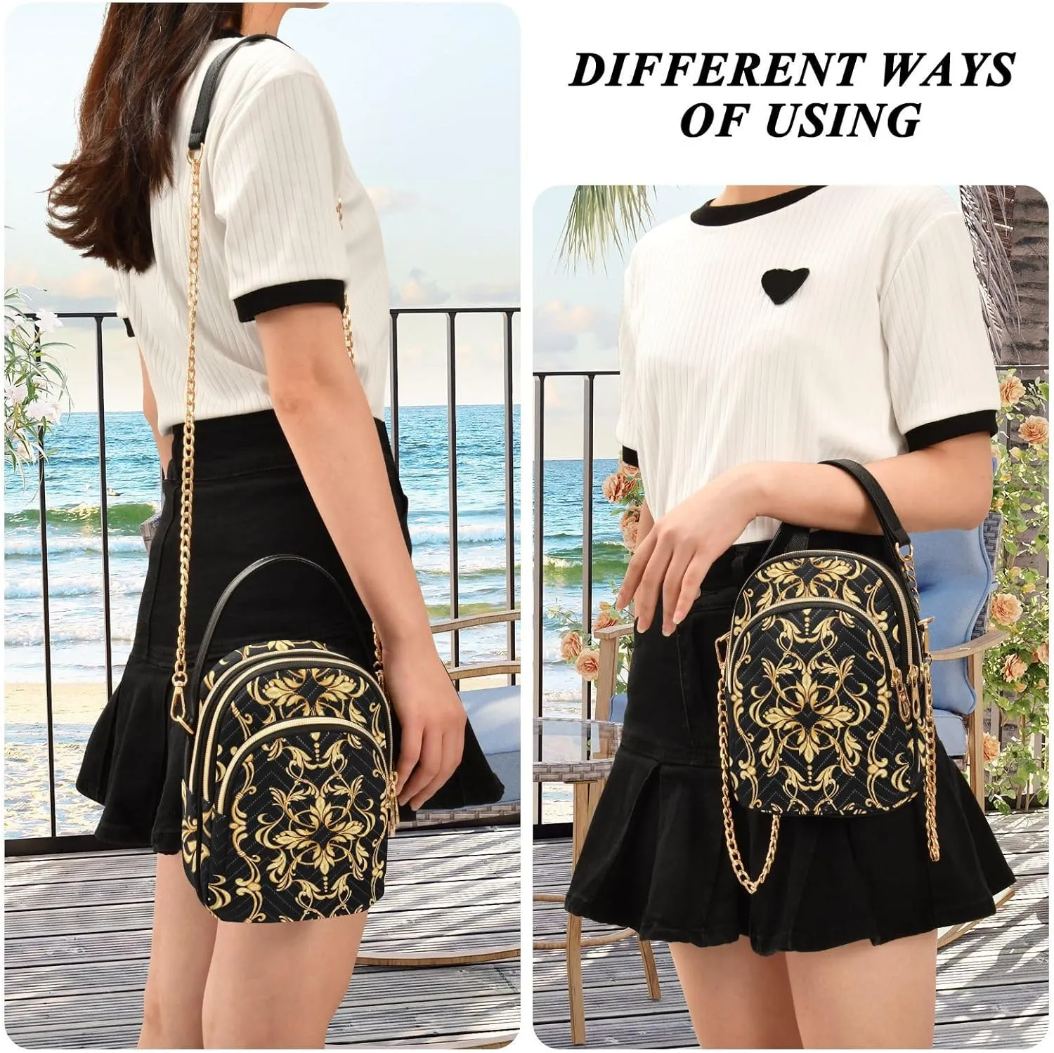 Women's Wave Cross Body Chest Bag, 52 inch Gold Chain Shoulder Handbag Purse
