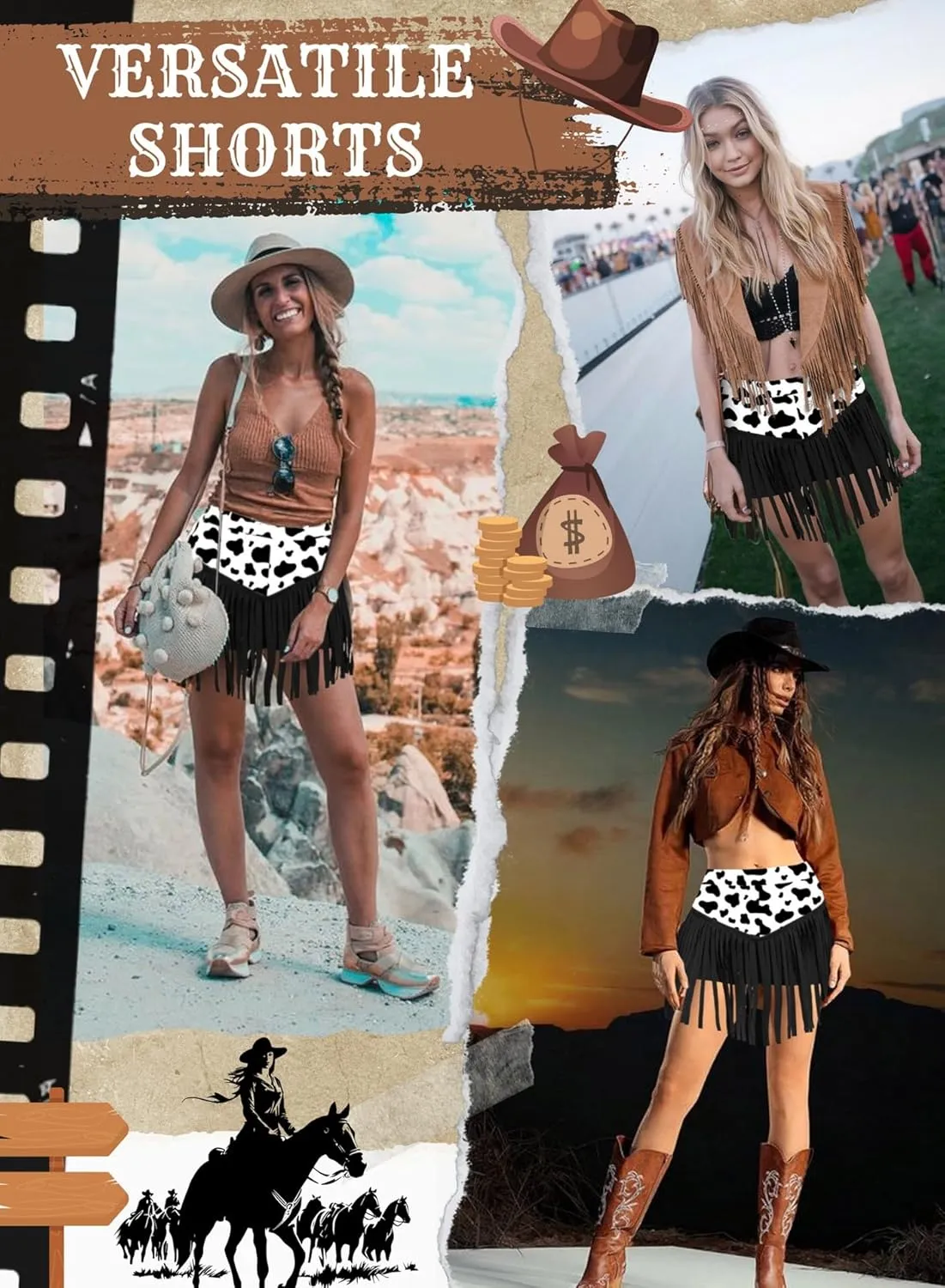 Womens Western Cowgirl Fringe Shorts - Country Concert Outfits Sexy Booty Pole Dance Rave Festival Tassel Bottoms