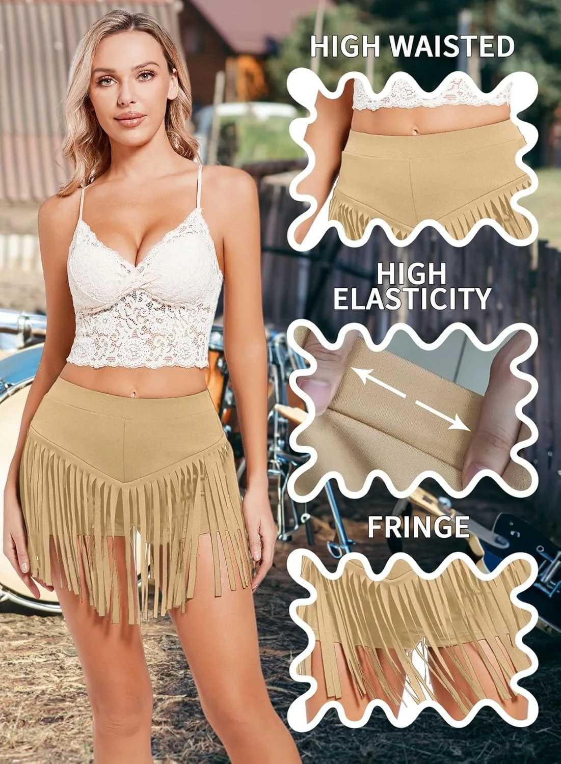 Womens Western Cowgirl Fringe Shorts - Country Concert Outfits Sexy Booty Pole Dance Rave Festival Tassel Bottoms