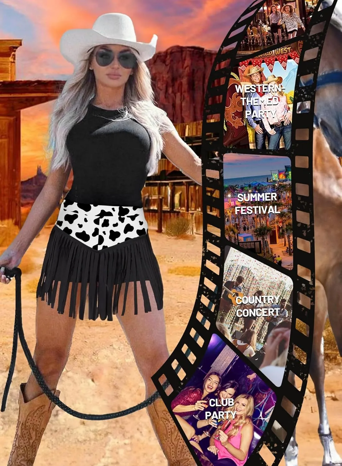 Womens Western Cowgirl Fringe Shorts - Country Concert Outfits Sexy Booty Pole Dance Rave Festival Tassel Bottoms