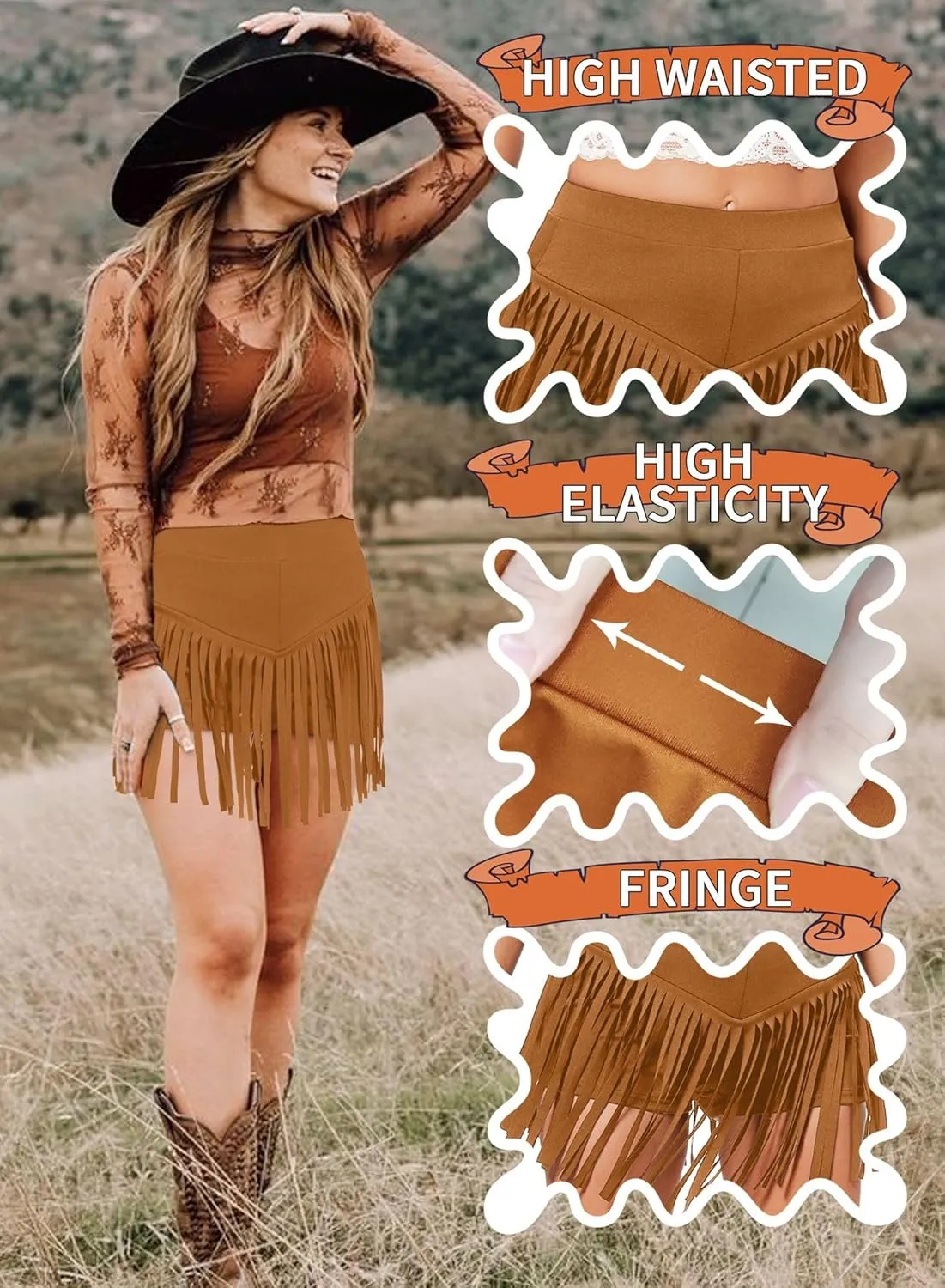 Womens Western Cowgirl Fringe Shorts - Country Concert Outfits Sexy Booty Pole Dance Rave Festival Tassel Bottoms