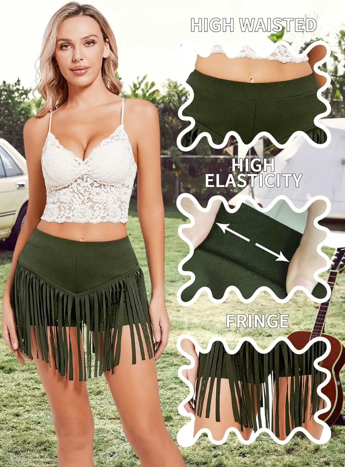 Womens Western Cowgirl Fringe Shorts - Country Concert Outfits Sexy Booty Pole Dance Rave Festival Tassel Bottoms