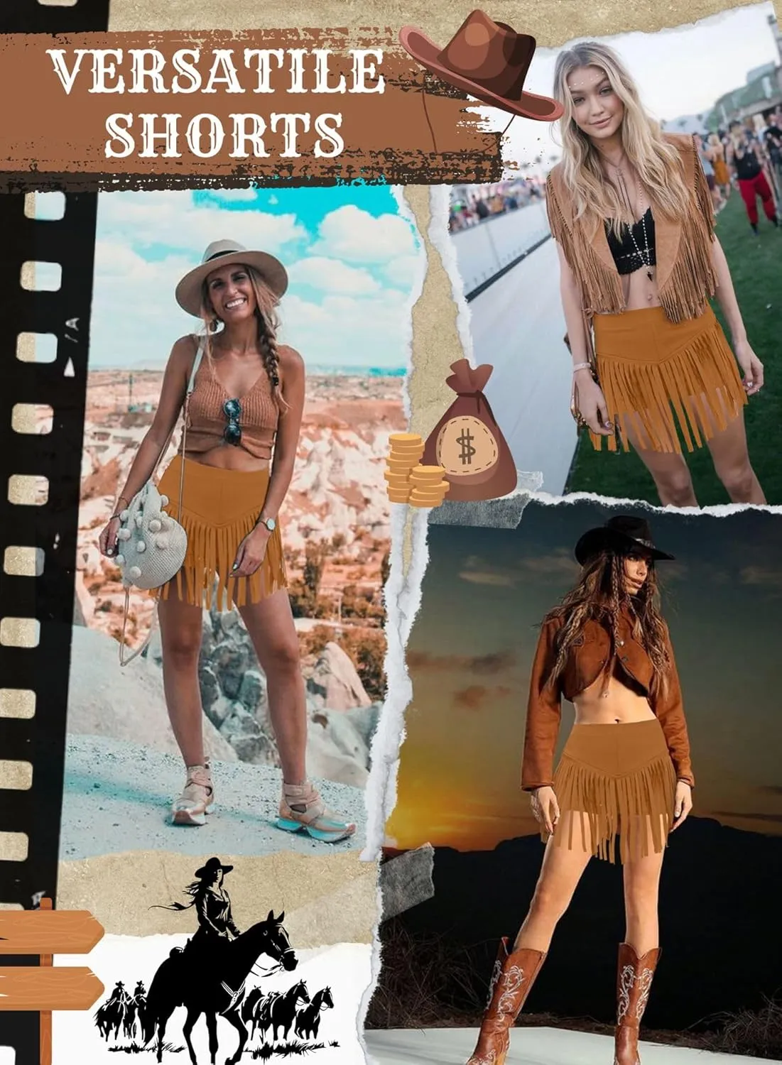 Womens Western Cowgirl Fringe Shorts - Country Concert Outfits Sexy Booty Pole Dance Rave Festival Tassel Bottoms