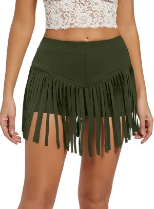 Womens Western Cowgirl Fringe Shorts - Country Concert Outfits Sexy Booty Pole Dance Rave Festival Tassel Bottoms