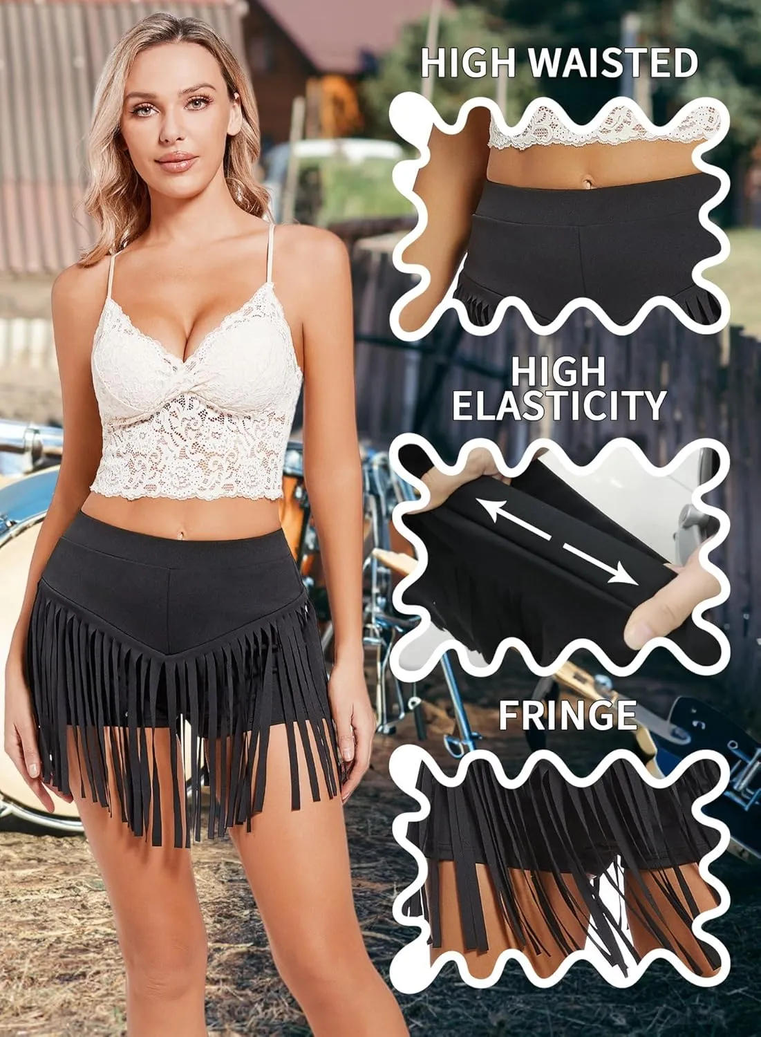 Womens Western Cowgirl Fringe Shorts - Country Concert Outfits Sexy Booty Pole Dance Rave Festival Tassel Bottoms