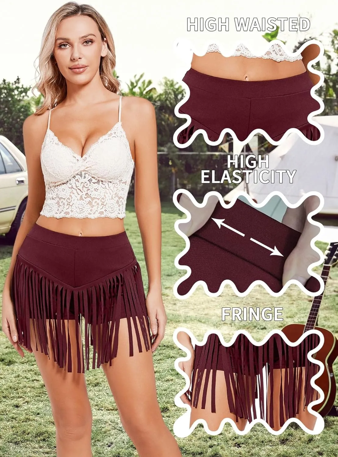 Womens Western Cowgirl Fringe Shorts - Country Concert Outfits Sexy Booty Pole Dance Rave Festival Tassel Bottoms
