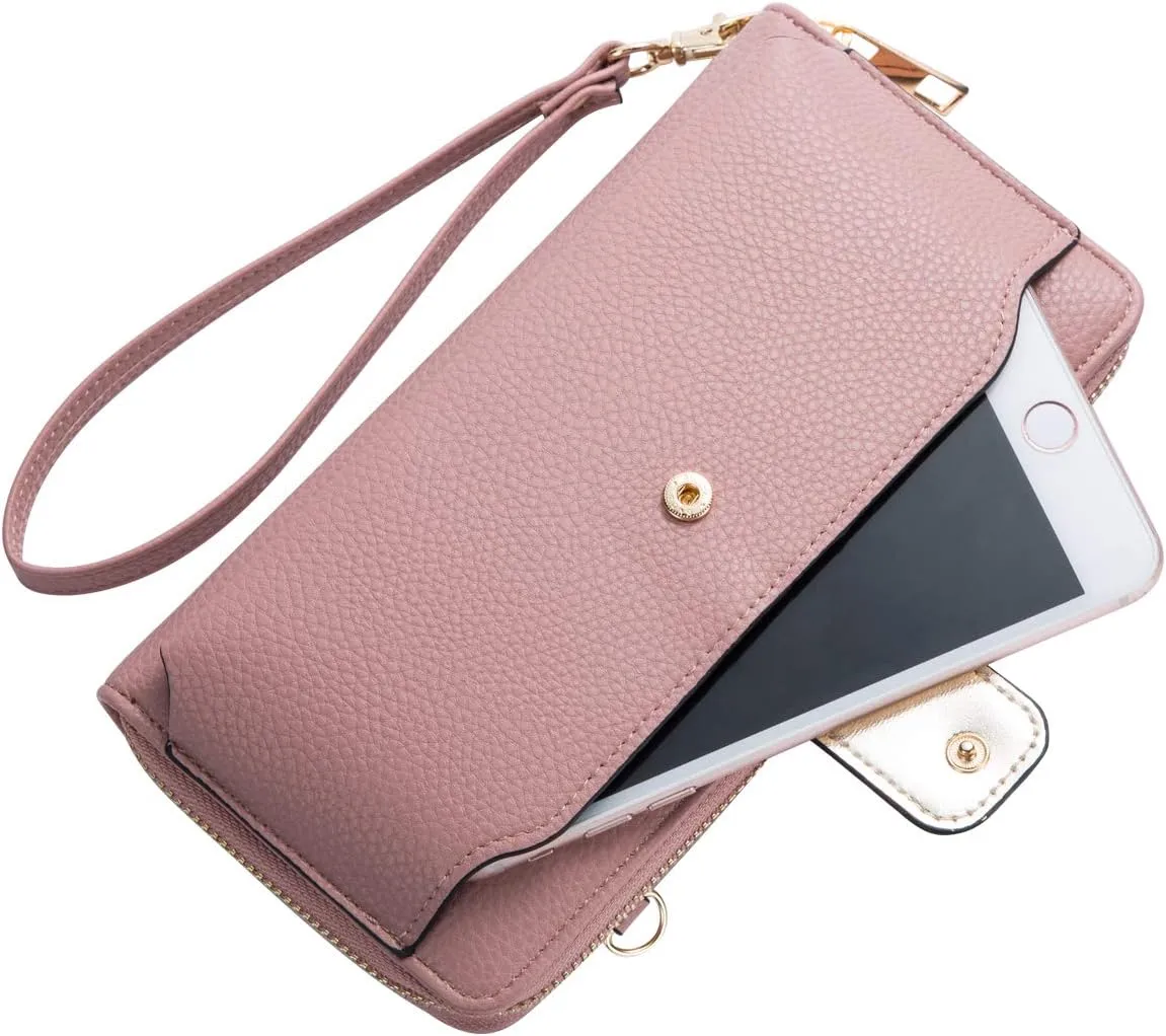 Womens Wristlet Wallet Crossbody Bag Cellphone Purse Handbag RFID Card Slots 2 Strap Wrist
