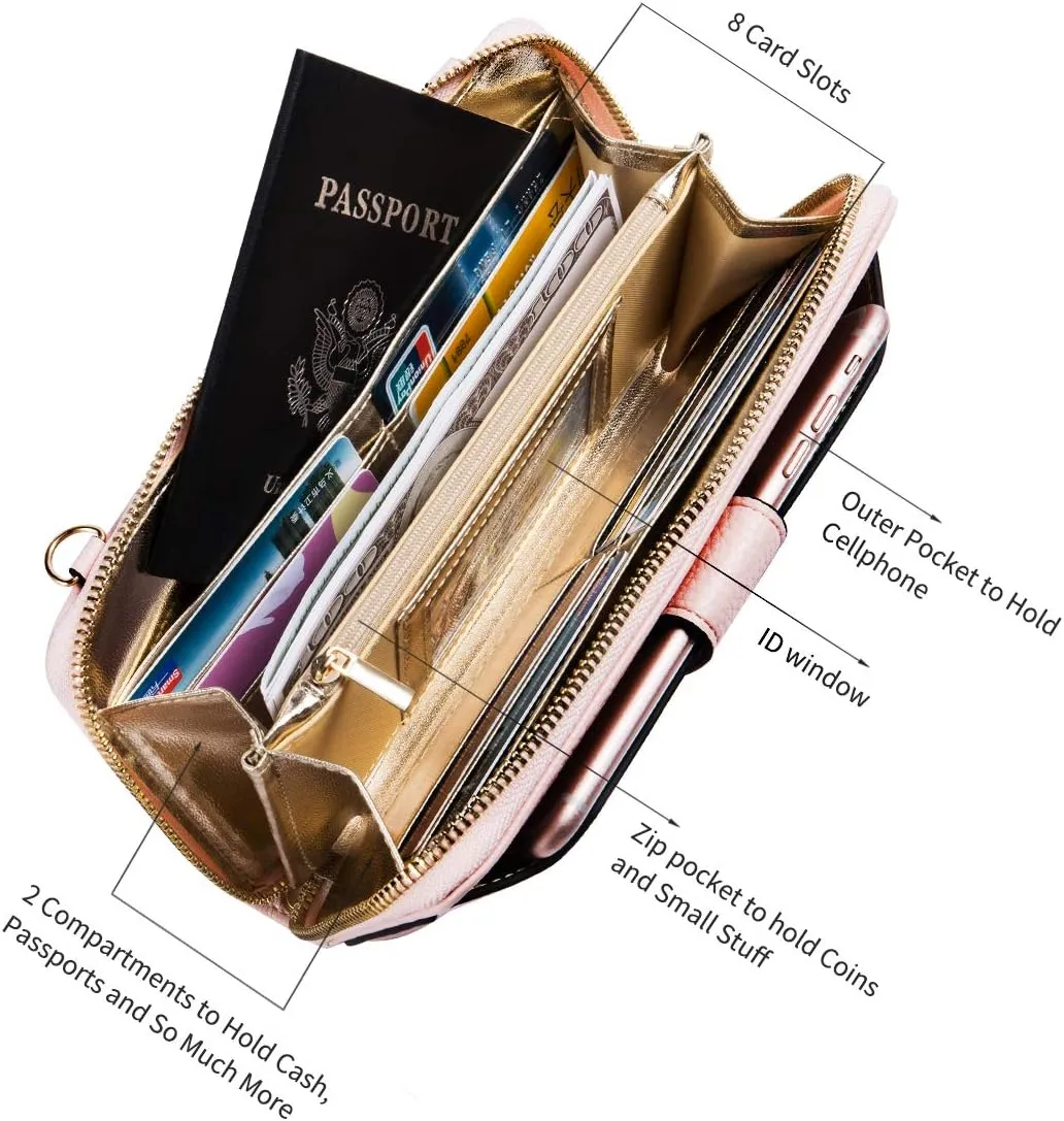 Womens Wristlet Wallet Crossbody Bag Cellphone Purse Handbag RFID Card Slots 2 Strap Wrist