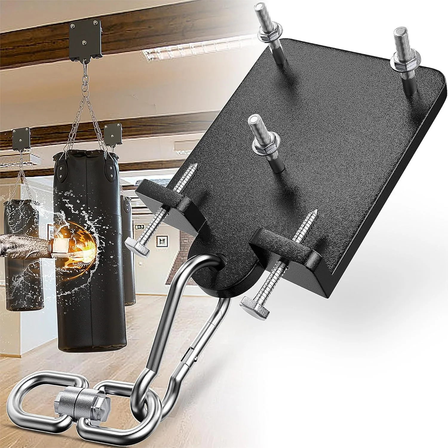 Wood Beam Punching Bag Hanger, Heavy Boxing Bag Hanger, Rafter Heavy Bag Mount, Punching Bag Mounting Bracket, 360° Rotation Wall Ceiling Mount Bracket for Muay Thai,Yoga Swing,Hammock