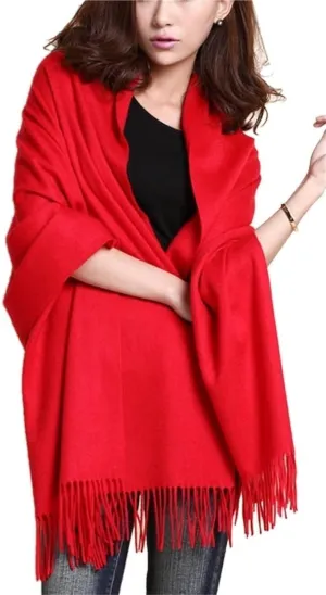 Wool Shawl Large Thick Travel Scarf Winter Wraps for Women(RED)