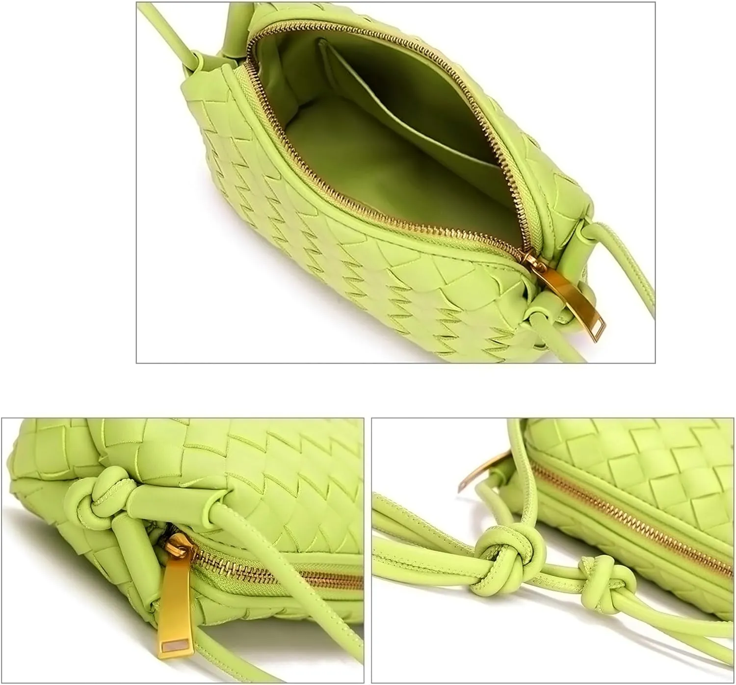 Woven Crossbody Bags For Women, Small Handmade Purse Clutch Shoulderbag Handbag, Zipper Closure