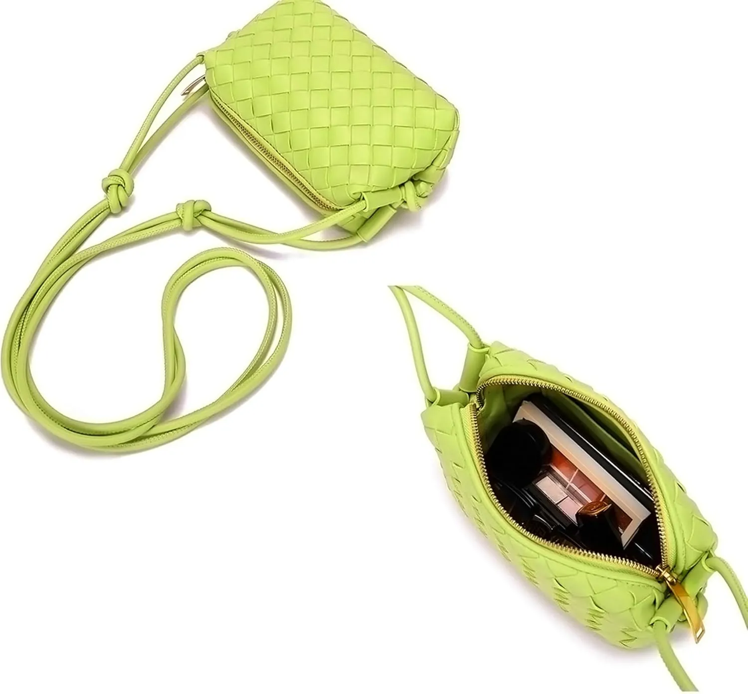 Woven Crossbody Bags For Women, Small Handmade Purse Clutch Shoulderbag Handbag, Zipper Closure