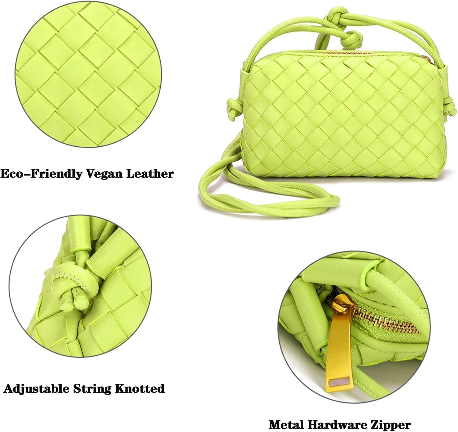 Woven Crossbody Bags For Women, Small Handmade Purse Clutch Shoulderbag Handbag, Zipper Closure
