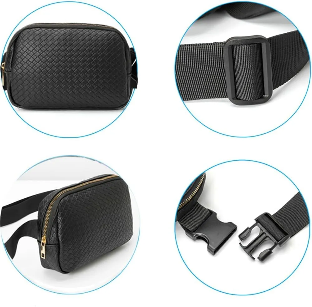 Woven Fanny Pack for Women Belt Bag with Zipper Crossbody Bags Waist Bag Sling Bag Handbag for Travel Running Hiking, Black