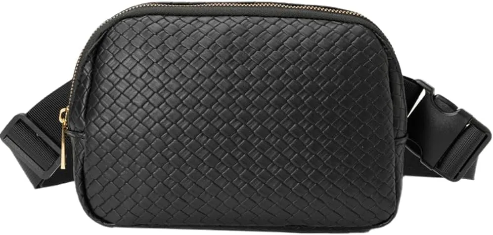 Woven Fanny Pack for Women Belt Bag with Zipper Crossbody Bags Waist Bag Sling Bag Handbag for Travel Running Hiking, Black