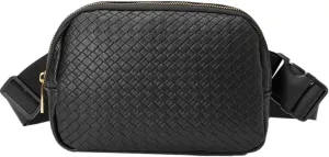 Woven Fanny Pack for Women Belt Bag with Zipper Crossbody Bags Waist Bag Sling Bag Handbag for Travel Running Hiking, Black
