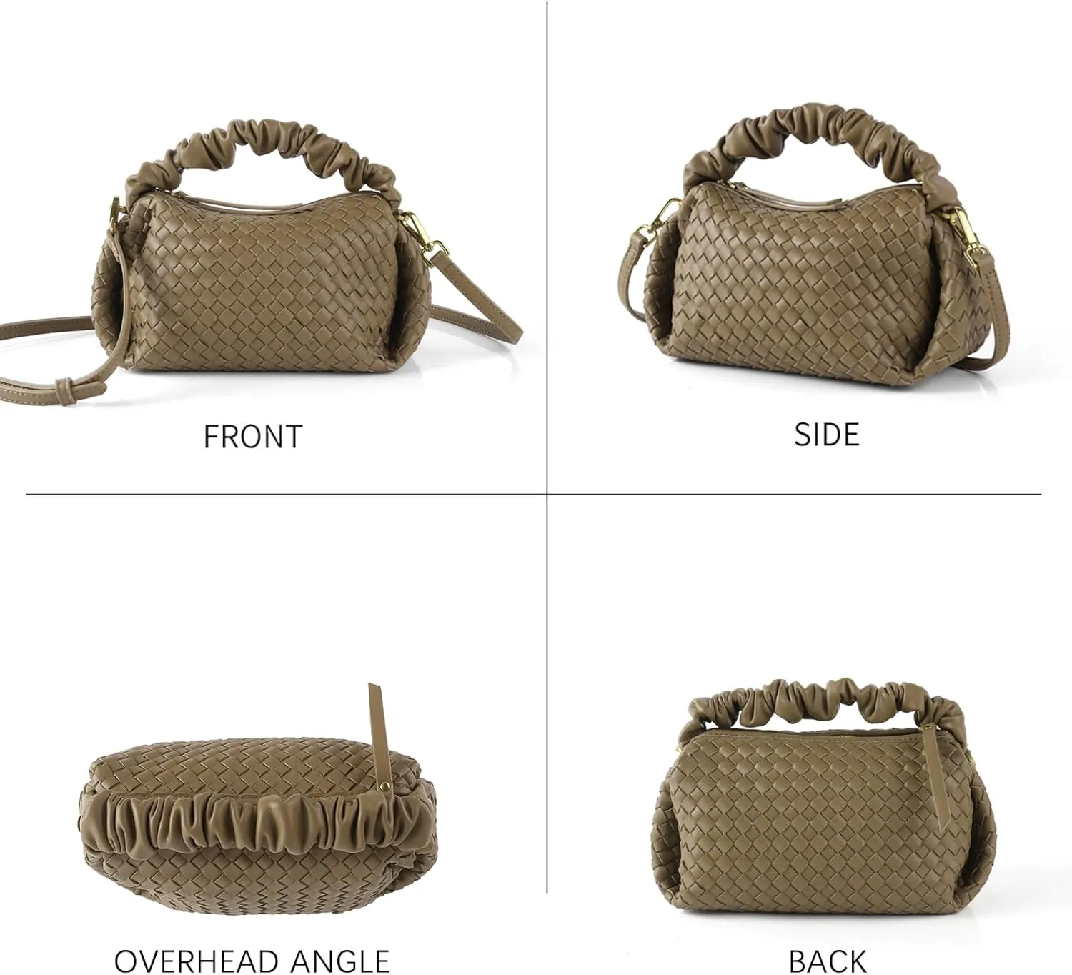 Woven Handbags For Women, Vegan Leather Crossbody Bag With Detachable Strap Shoulderbag, Weave Wristlet Clutch