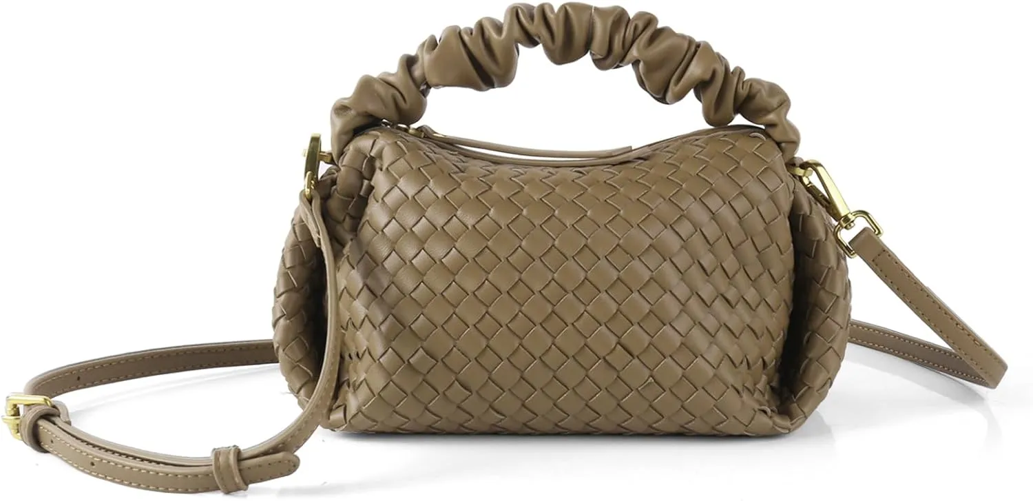 Woven Handbags For Women, Vegan Leather Crossbody Bag With Detachable Strap Shoulderbag, Weave Wristlet Clutch