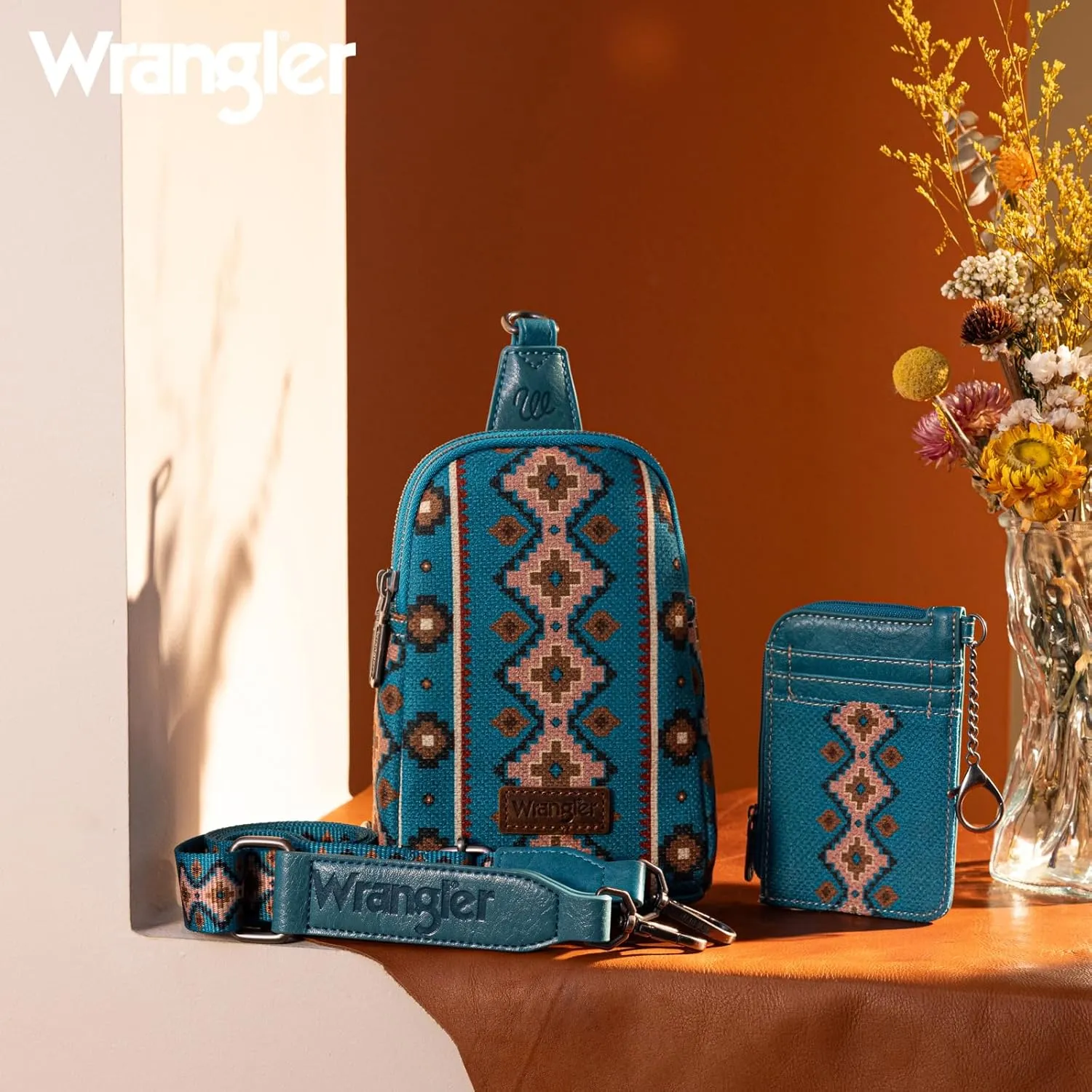 Wrangler Aztec Crossbody Sling Bags for Women Wallet Set
