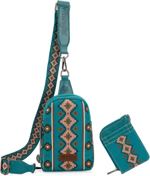 Wrangler Aztec Crossbody Sling Bags for Women Wallet Set
