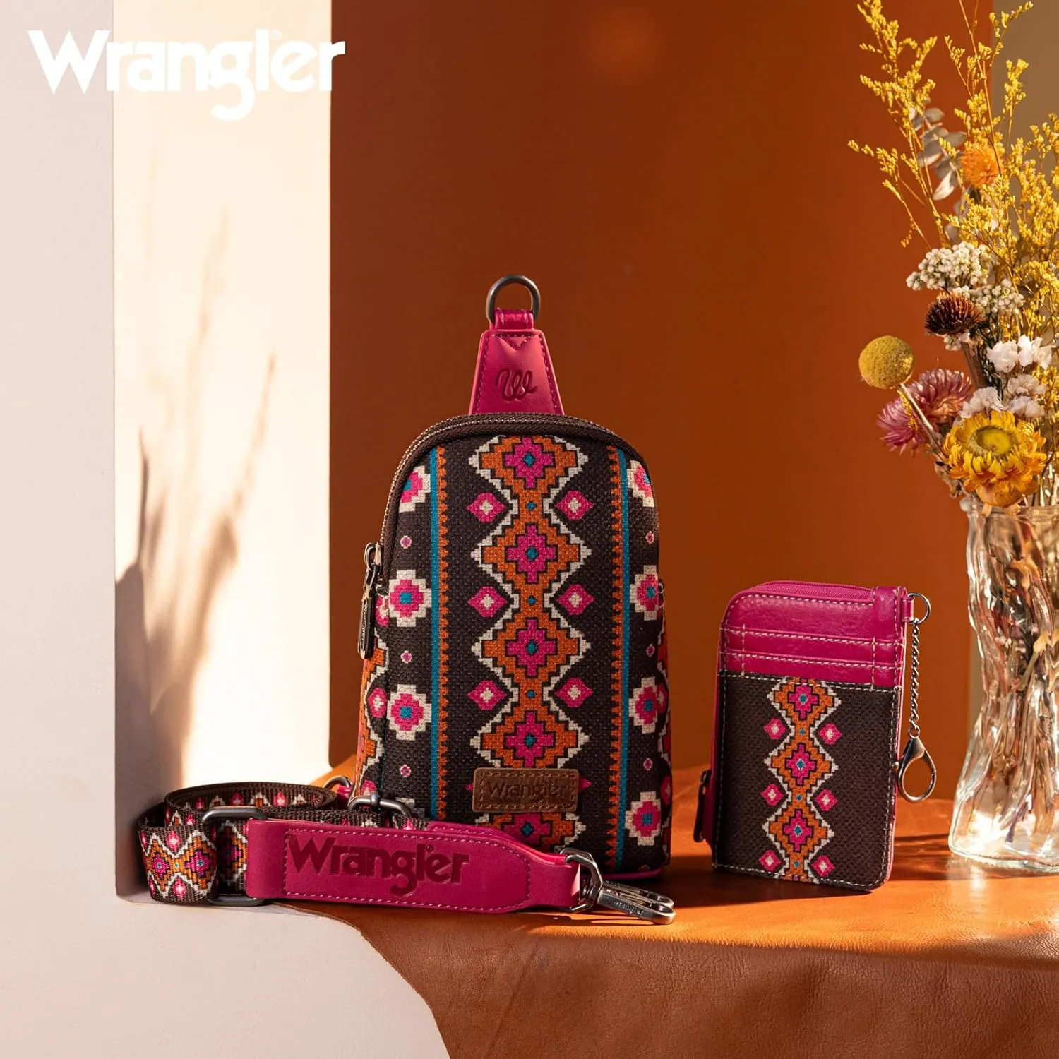 Wrangler Aztec Crossbody Sling Bags for Women Wallet Set