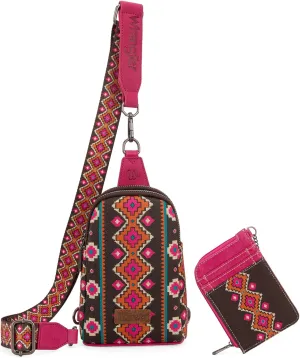 Wrangler Aztec Crossbody Sling Bags for Women Wallet Set