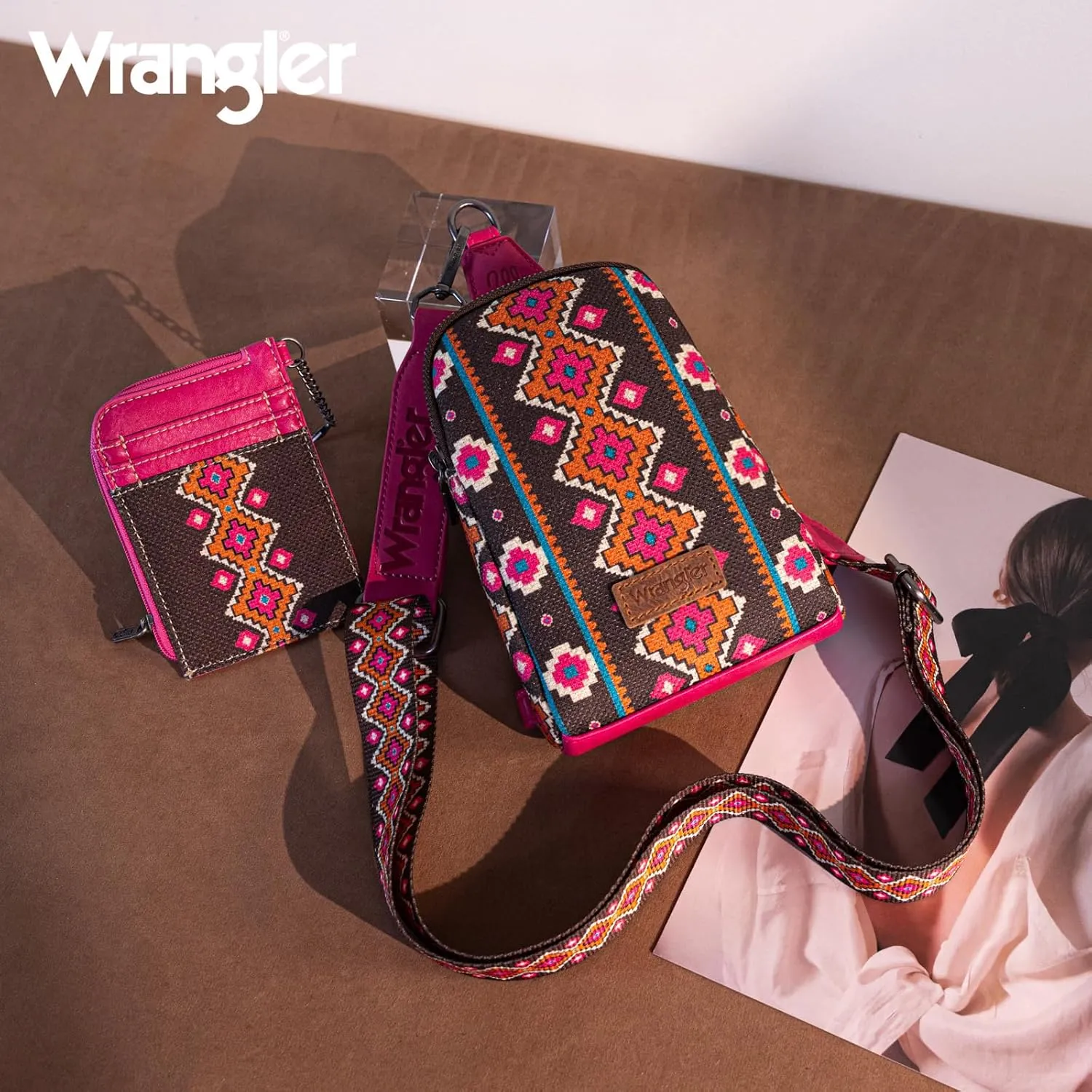 Wrangler Aztec Crossbody Sling Bags for Women Wallet Set