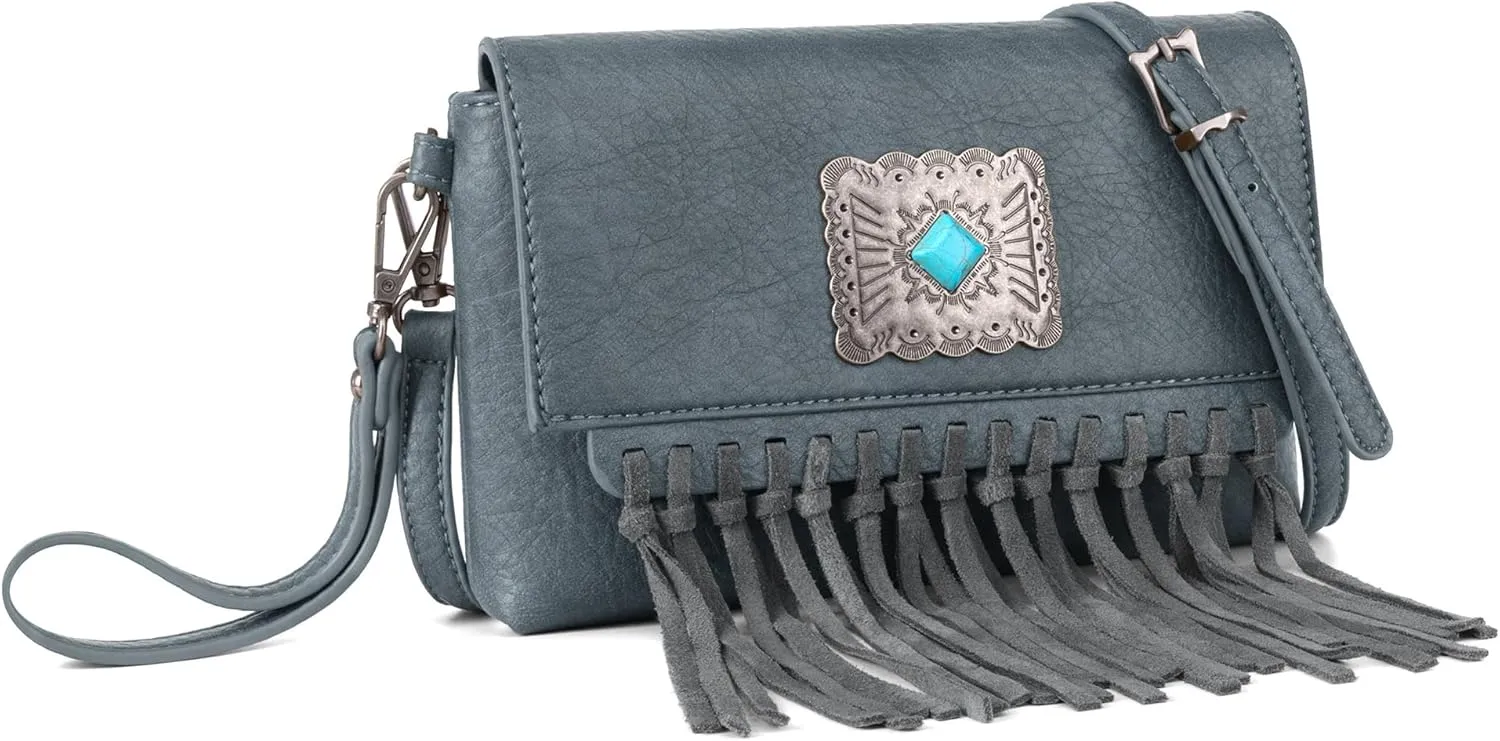 Wrangler Crossbody Small Purse for Women Wristlet Fringe Bag Western Purse
