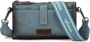 Wrangler Distressed Crossbody Purses for Women Multi-function Card Holder Wallet Small Purse with Double Zipper