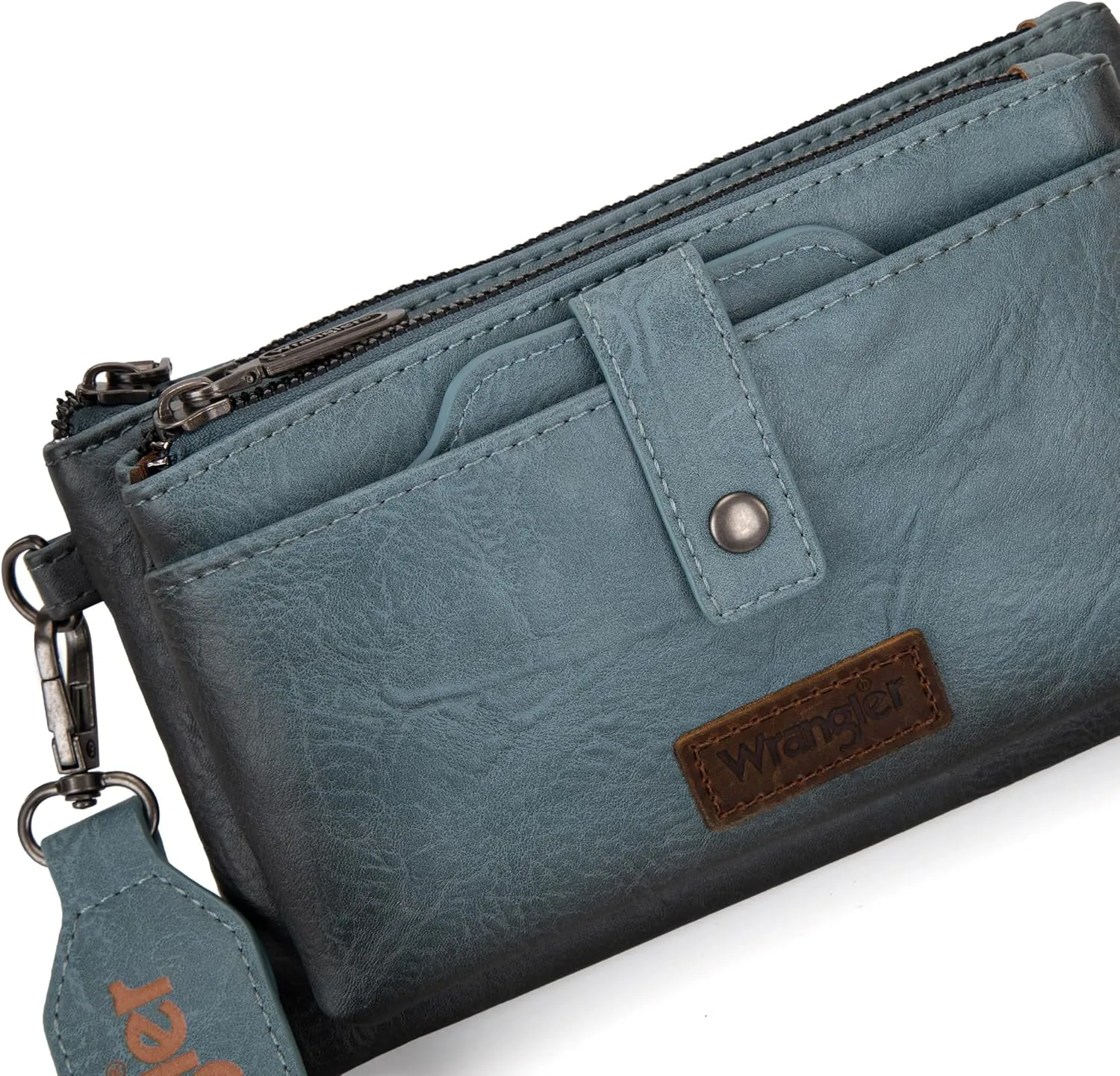 Wrangler Distressed Crossbody Purses for Women Multi-function Card Holder Wallet Small Purse with Double Zipper
