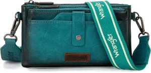 Wrangler Distressed Crossbody Purses for Women Multi-function Card Holder Wallet Small Purse with Double Zipper
