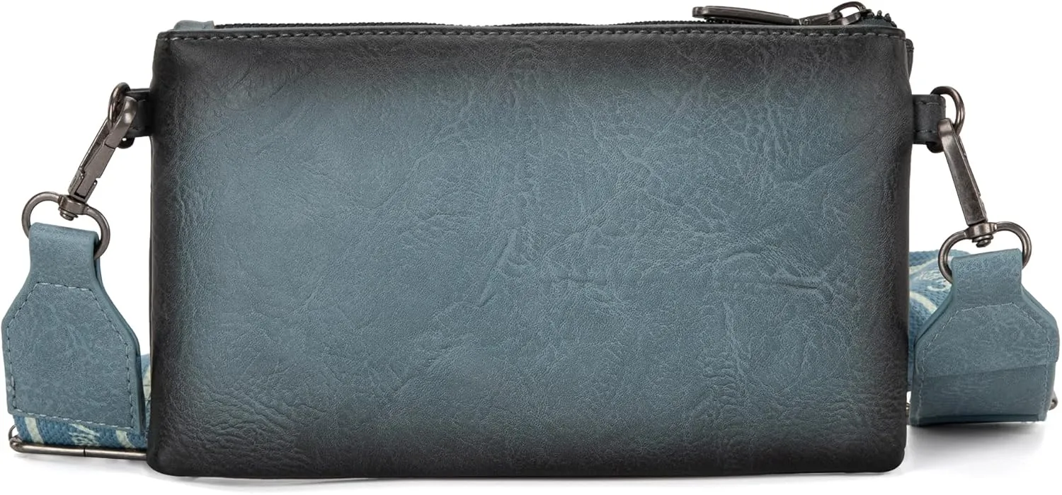 Wrangler Distressed Crossbody Purses for Women Multi-function Card Holder Wallet Small Purse with Double Zipper