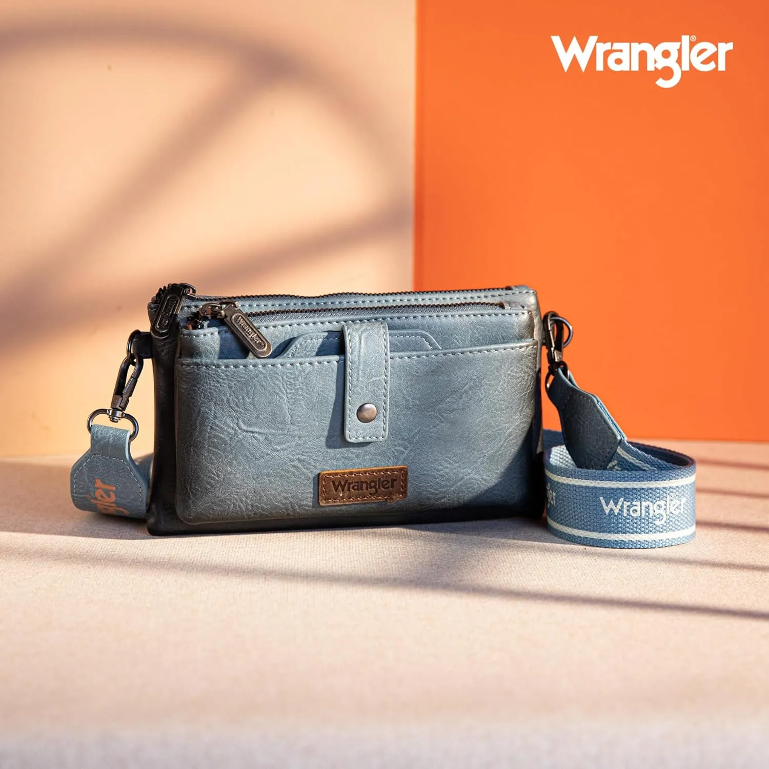 Wrangler Distressed Crossbody Purses for Women Multi-function Card Holder Wallet Small Purse with Double Zipper