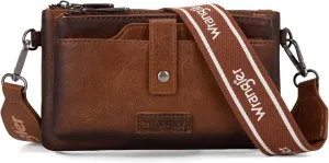 Wrangler Distressed Crossbody Purses for Women Multi-function Card Holder Wallet Small Purse with Double Zipper