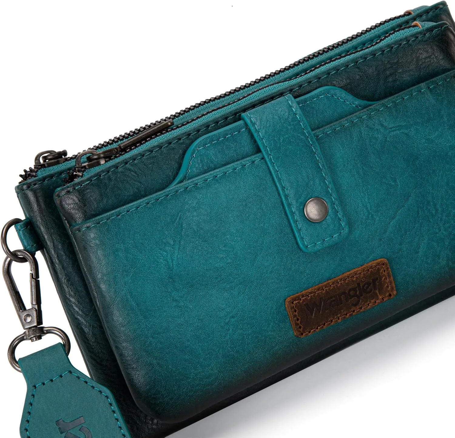 Wrangler Distressed Crossbody Purses for Women Multi-function Card Holder Wallet Small Purse with Double Zipper