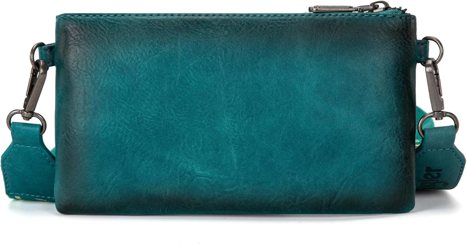 Wrangler Distressed Crossbody Purses for Women Multi-function Card Holder Wallet Small Purse with Double Zipper