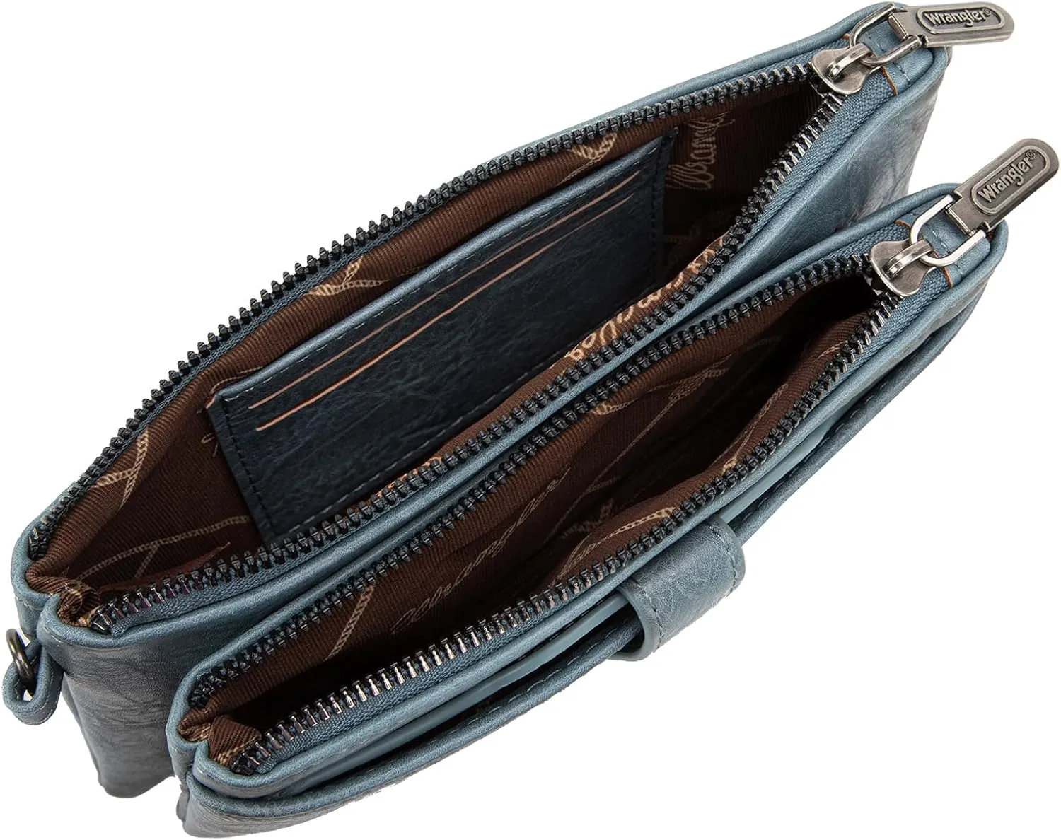 Wrangler Distressed Crossbody Purses for Women Multi-function Card Holder Wallet Small Purse with Double Zipper