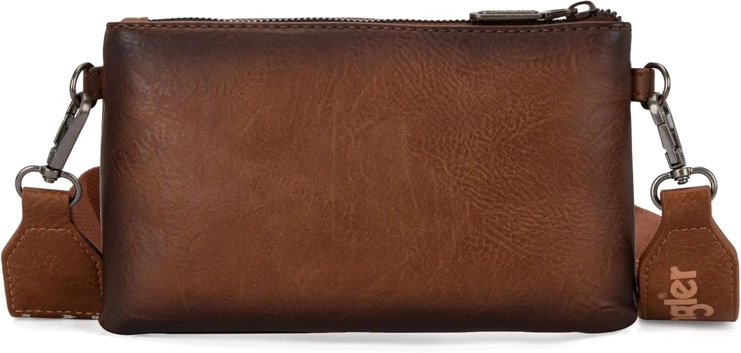 Wrangler Distressed Crossbody Purses for Women Multi-function Card Holder Wallet Small Purse with Double Zipper