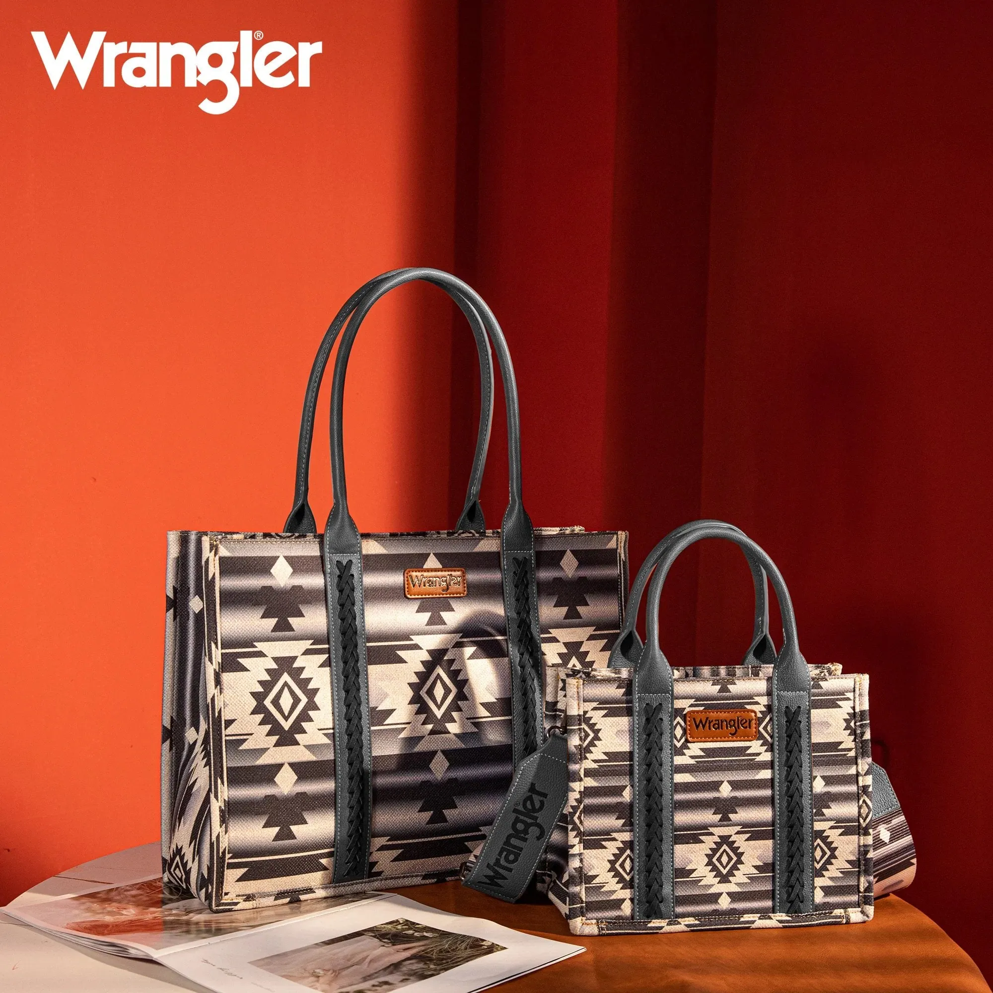 Wrangler Southwestern Print Small Canvas Crossbody - BLACK