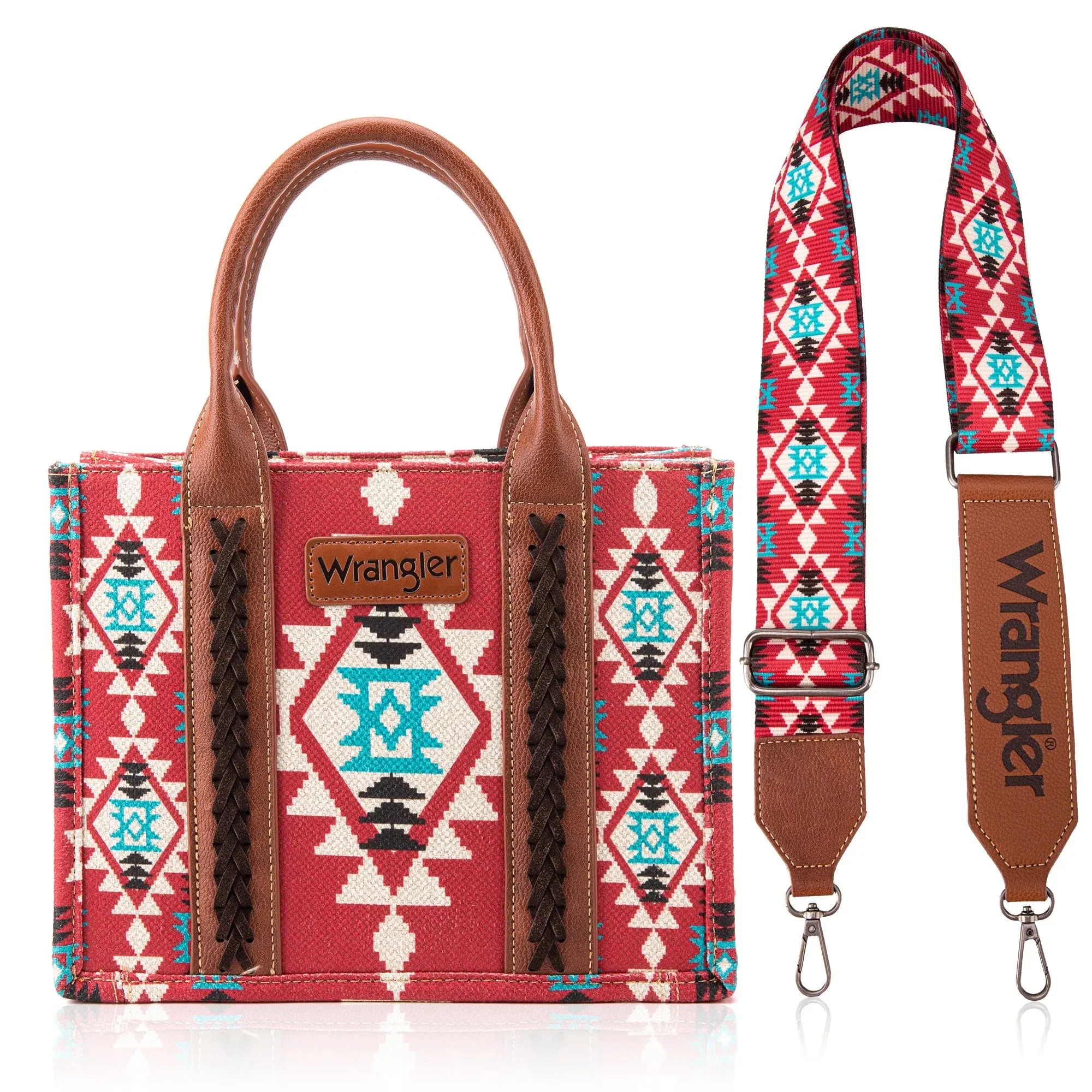 Wrangler Southwestern Print Small Canvas Crossbody - Burgundy